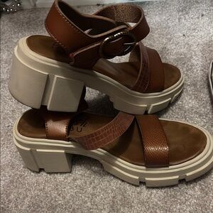 Brown Chunky Heel Sandals